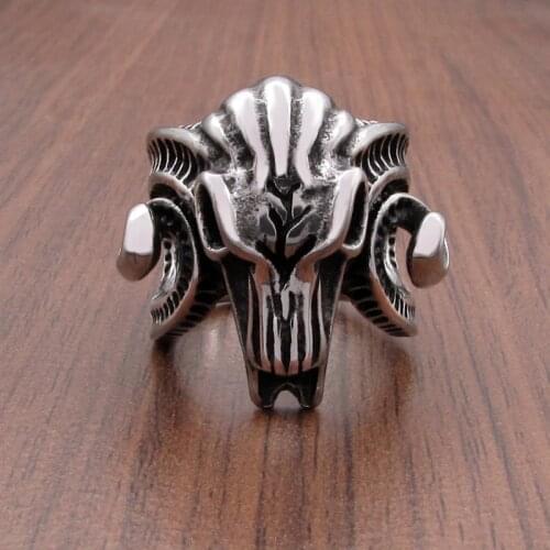 Free Shipping Vintage Opening Men Ring 316L Stainless Steel Nose Viking Ancient Dish Sheep Head Skull Rings Jewelry