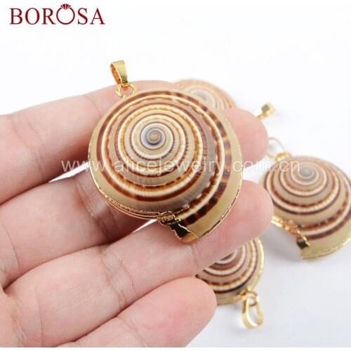 BOROSA 10PCS Gold Color Natural Snail Shell Lovely Pendant Natural Shell Pendants for Necklace Women Jewelry G1666