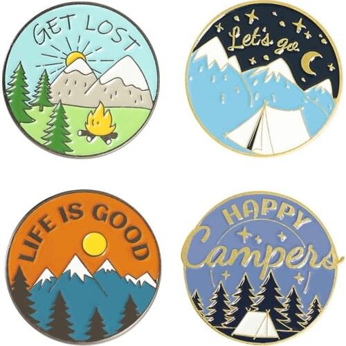 Snow Mountains Jungle Brooch Peak Nature Forest Camping Adventure Amateur Enamel Pin Badge Hat Bag Accessories Fashion Jewelry