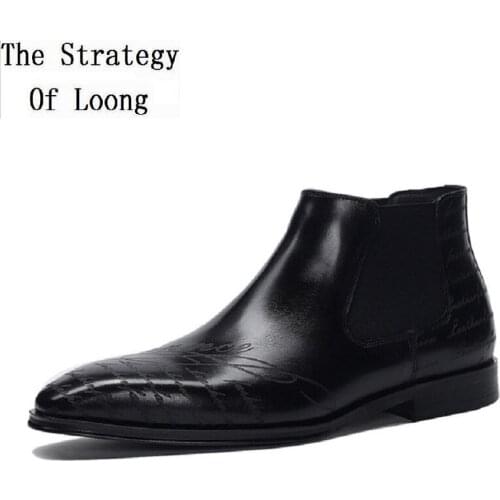 Spring Autumn Korean Style High-top Genuine Leather Men Chelsea Boots Handmade Sewing Male Business Brogue Botas 20200714