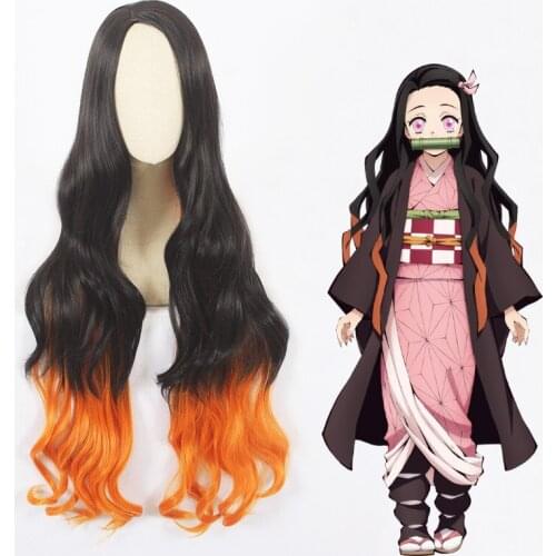 Demon Slayer: Kimetsu no Yaiba Nezuko Kamado 100cm Heat Resistant Hair Cosplay Costume Wig + Hairnet