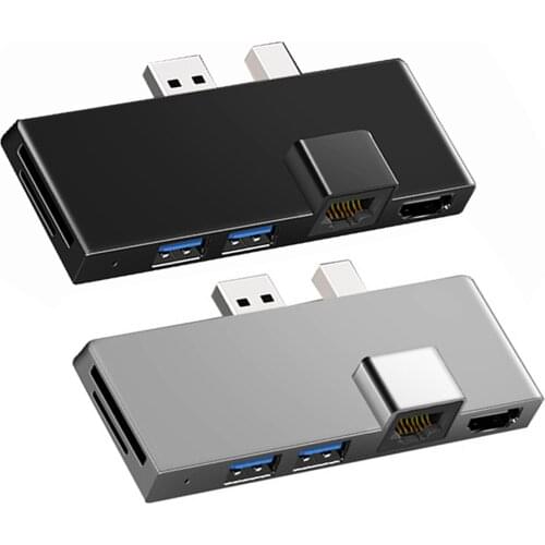 6-in-1 Docking Station 4K 2x USB3.1 SD/TF Card Reader 1000M Ethernet LAN Converter Adaptor Splitter for Surface Pro 4/5/6