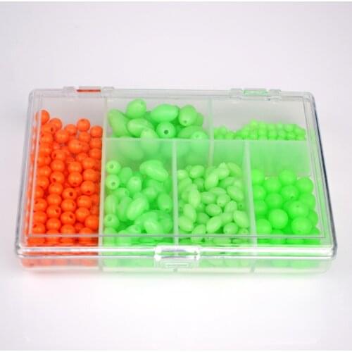 FISH KING 400 PCS/Box Fly Fishing Beads Oval Round Shaped Plastic Rubber Carp Fishing Lure Float Bobber Stopper Tackle