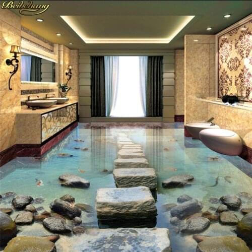 Beibehang Custom photo wallpaper floor painting floor affixed to the beach stone pier bridge 3D stereo floor painting
