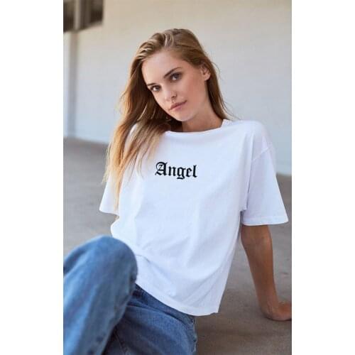 Angel Letter Print Women Summer Harajuku Aesthetic O-Neck T Shirts Kawaii Short Sleeve Streetwear 2020 Vintage Camisetas Mujer