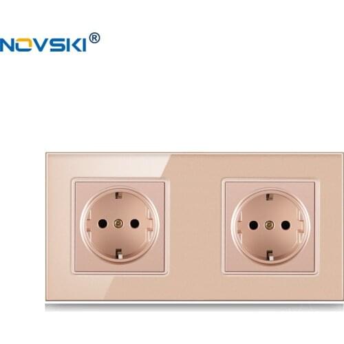 Crystal Gold Glass Panel Electrical Socket,German Outlet Grounded, 16A EU Standard Multi-Frame Power Socket USB 2.1A Charger