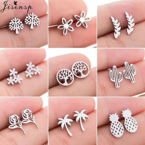 Jisensp Small Geometric Earing Cactus Stud Earrings for Women Kids Stainless Steel Jewelry Tree Earings Jewelry Accessories Gift