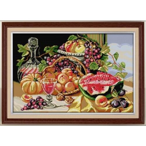 Joy Sunday Abundant Fruits Chinese Cross Stitch Kits Ecological Cotton Stamped Printed 14CT 11CT DIY Wedding Decoration For Home