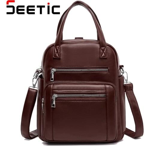 SEETIC Fashion WomenS Leather Backpacks Waterproof Women Backpack Shoulder Bag Casual Backpacks For Women 2021 Leather Backpack