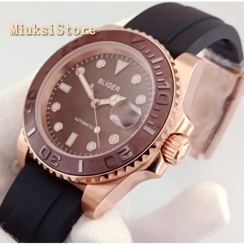 40mm mans luxury mechanical watch BLIGER borwn dial cermaic bezel sapphire glass luminous dateautomatic mens watches