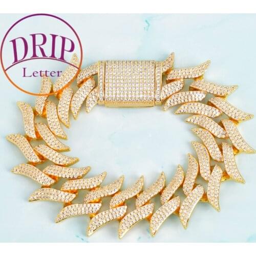 32mm Big Cuban Bracelet Solid Link Mens Hip Hop Necklace Gold Color Zircon Rock Jewelry