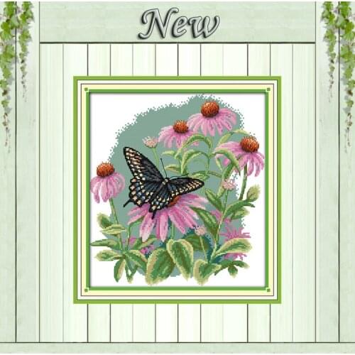 Butterfly over flowers decor painting counted print on canvas DMC 14CT 11CT Chinese Cross Stitch Needlework Sets Embroidery kits