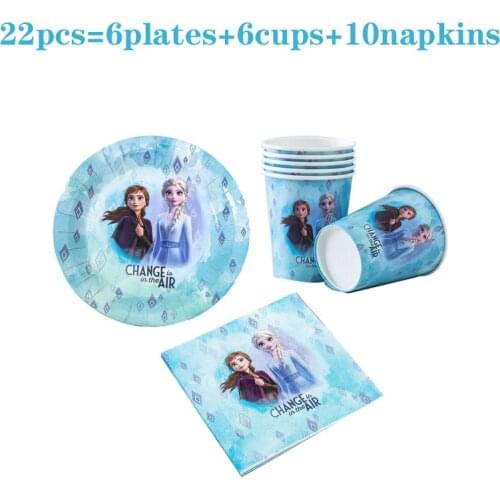 Frozen 2 Princess Party Cartoon Theme Disposable Tableware Set Plate Paper Cup Straw Baby Shower For Party Decoration Supplies