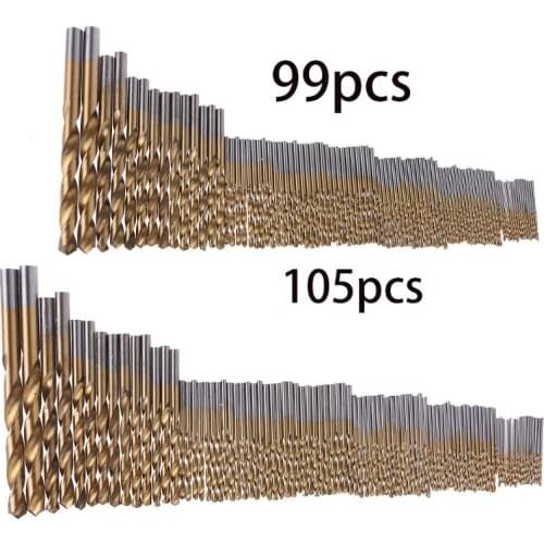 105/99pcs Twist HSS Drill Bit Set Titanium Coated 1.5mm to 10mm Power Tool For Stainless Steel Metal HSS-Co Cobalt Kit