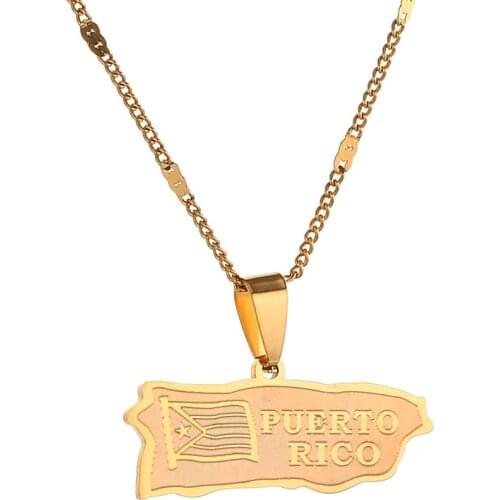 Stainless Steel Puerto Rico Map Pendant Necklace Gold Color Puerto Ricans Map Jewelry