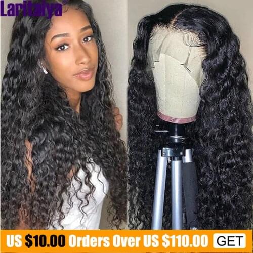 Water Wave 4x4 Lace Closure Wigs 13x1Transparent Lace Wig 180% Density Peruvian Human Hair Lace Closure Wig for Black Women