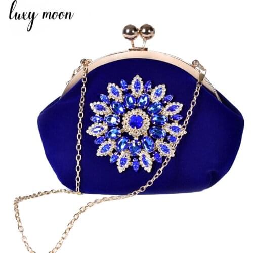 Bling Diamond Luxury Bag Woman Wedding Bridal Clutch Bag High Quality Totes Flower Crystal Bolsas Retro Velvet Handbag Z217
