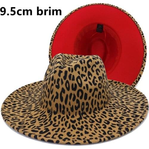Fedora hat 9.5cm big brim new leopard print pattern two-color leopard print top hat flat brim couple hat jazz hat кепкаженская