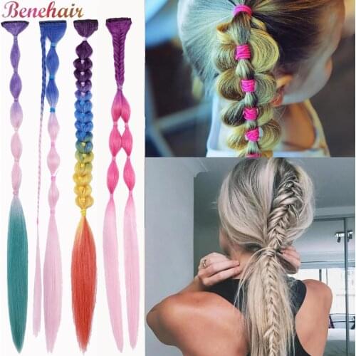 Benehair 18'' Braided Bangs Bride Oblique Fringe Bangs Tails Braided Ponytail Synthetic Clip In Hair Extensions Ombre Hairpieces