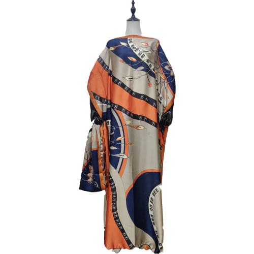 Kuwait Fashion Floral Printed Silk Hijab Kaftan Maxi Dresses Traditional 2021 Robe Africaine Femme Abaya
