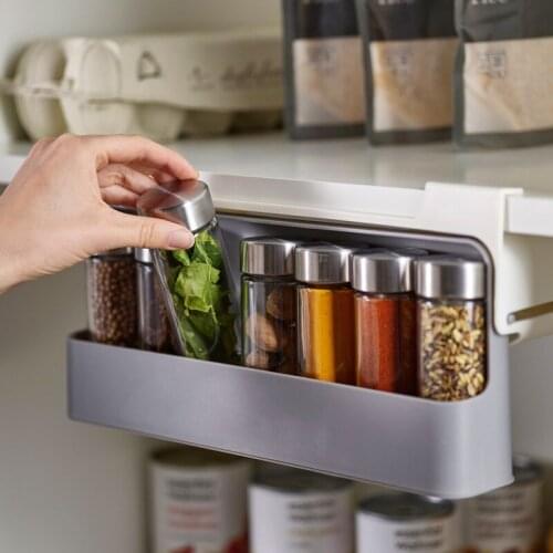 Pull Out Drawer Spice Rack Organizer Self-adhesive Under-Shelf Seasoning Bottle Storage For Pantry Cabinet Kitchen Supplies