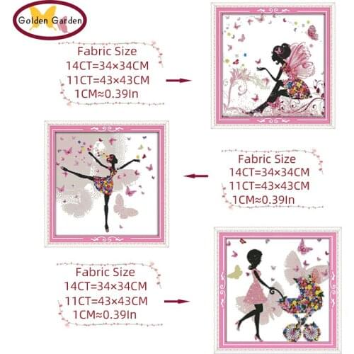 GG Flower Fairy Counted Cross Stitch Embroidery Sets 11CT 14CT DIY Kits Needlework Cartoon Cross Stitching Pattern for Kids