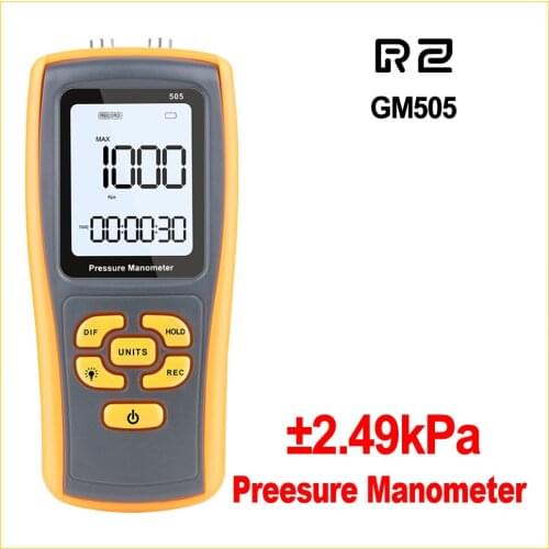 RZ High Precision Handheld Digital Pressure Meter Manometer LCD Display Manometer Differential Pressure Gauge Manometer GM505