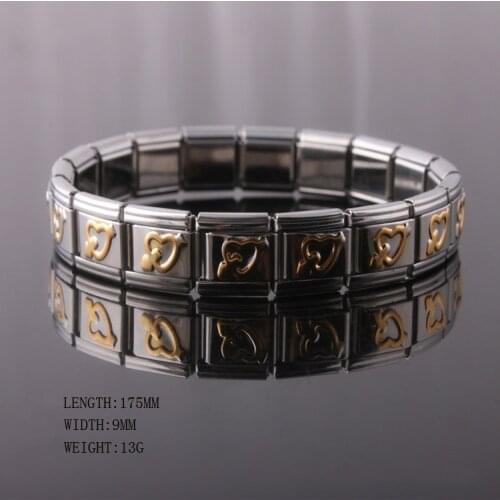 Jewelry Cupid Pierced Heart Elastic Stretch Energy Multi Magnetic Germanium Italian Charm Bracelet Fashion Stainless Steel ST32