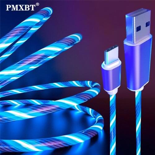 Luminous Mobile Phone Cable Charging Colorful LED Glowing USB Cable Microusb Type C Charger Cord For Huawei P40 Samsung S10 S20