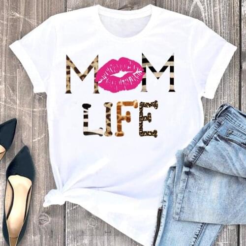 Women Clothes Leopard Letter Mom Letters Ladies Cartoon Fashion Short Sleeve Summer Print Tshirt Female Tee Top Graphic T-shirt
