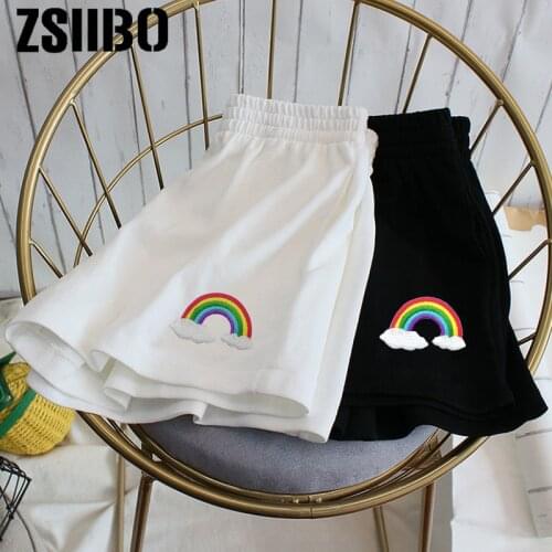 2021 womens shorts rainbow embroidery stretch cute girl Korean sweet student Harajuku colorful simple oversized trousers female
