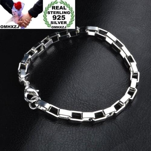 OMHXZJ Wholesale Personality Fashion OL Woman Girl Party Gift Silver Check Chain Thick 925 Sterling Silver Bracelet BR120