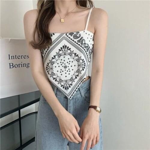 2021 Straps Prin Womens Vest Halter Sexy Rave Sleeveless Cross Tie Bra Cropped Top Summer Street Top Ladies