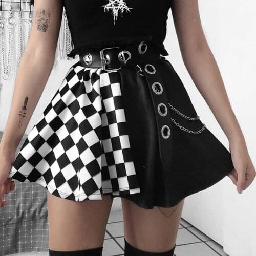 Zoki Sexy Plaid Skirts Women Patchwork Gothic A Line Mini Skirts Harajuku Grunge Y2K Club Street Wear Summer Fashion New 2021