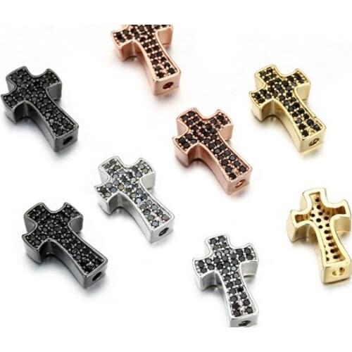 1*1.4cm cross micro pave cz cubic zirconia spacer beads metal Crystal bracelet necklace DIY making silver gold plated fh456