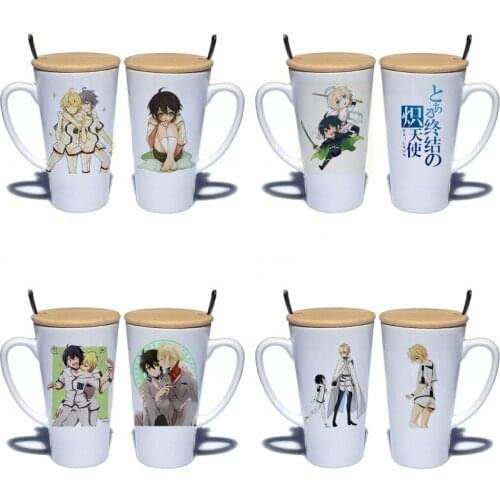 1pcs Anime Cartoon Seraph of the end Coffee Mug Ceramic Cup Set Cup with Cover and Spoon Girls Boys Birthday Christmas Gift