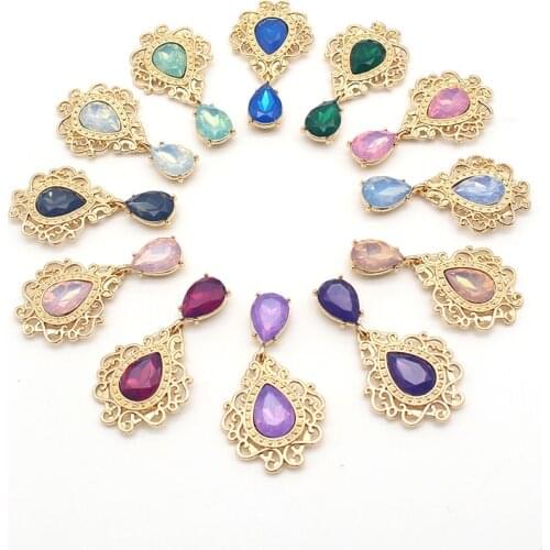 New Fashion 10 Pieces/Batch 26*47MM Mixed Color Water Drop Alloy Gold Flat Drop Drop Pendant DIY Jewelry Accessories