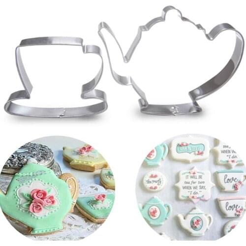 2Pcs Teapot Tea Cup Set Cookie Cutter Stainless Steel Fondant Cake Mold Tool