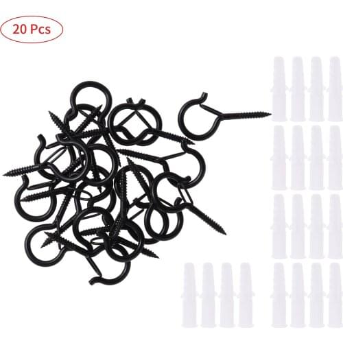 20Pcs Metal Fixing Hooks Bend Q-Hanger with Plastic Expansion Tubes Plants Lights Ceiling Hanging Safety Buckles Organizer Hook