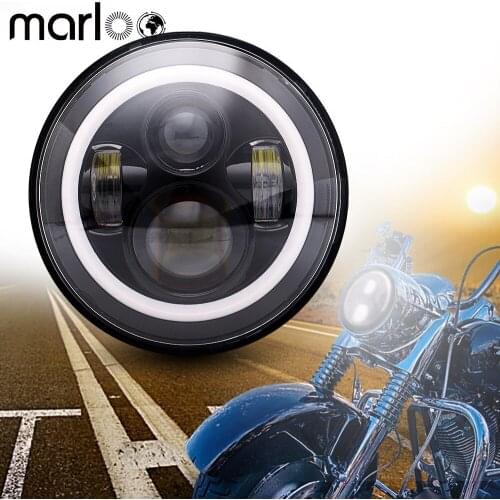 Motorcycle Accessories 40W 7" LED Headlight With White Amber Blue Green Red Pink Halo Ring Angel Eyes