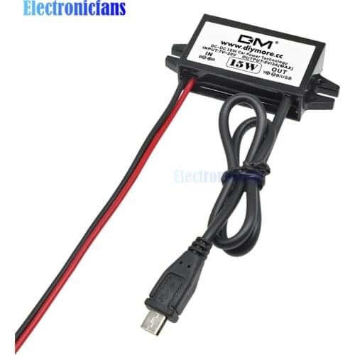 DC-DC Car Power 12V to 5V 3A 15W Converter Module Micro USB Step Down Power Output Adapter 96% High Conversion Efficiency