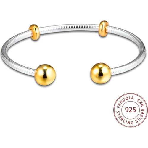 Authentic 925 Sterling Silver Moments Snake Chain Style Open Cuff Bangles Bracelets for Women Fashion Jewelry Gift Pulseras