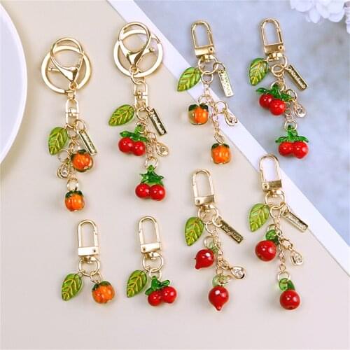 Cute Cherry Acrylic Leaf Keychain Pendant Simulation Orange Resin Accessories Womens Bag Ornaments