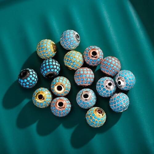 DIY Ball Beads For Charms Bracelets Men&Women Copper Blue Zircon Crystal Jewelry Accessories Wholesale Pearl Kralen