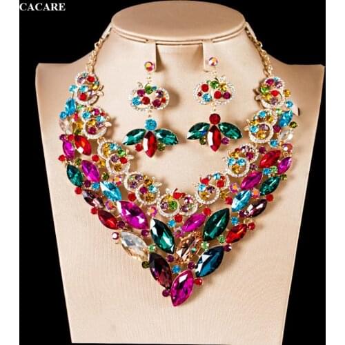 CACARE Luxury Jewelry Sets Women Party 2020 CHEAP Big Dubai Jewelry Set Gold Colorful Drop Earrings Necklace Set F1061 Statement