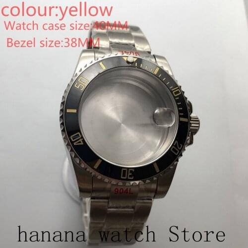 Suitable for NH35 / NH36 Mingzhu2813 Miyota stainless steel self-winding 40mm case, sapphire glass Yellow black rotating bezel