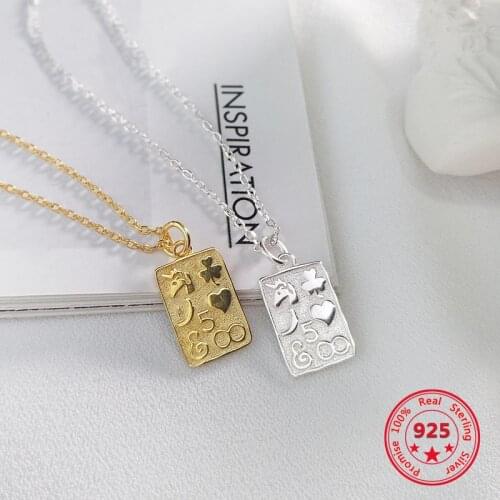 Pure 925 Silver European American New Design Creative Concise Square Pendant Necklace Fine Jewelry