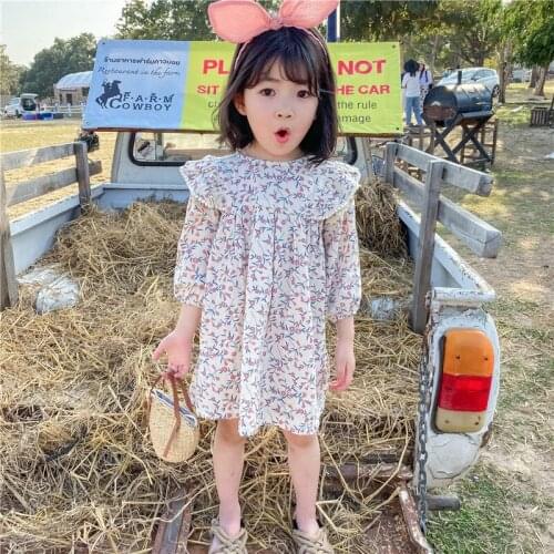 DFXD Girls Floral Dresses Korean Style Spring Kids Cotton Long Sleeve Princess Dress Casual Kids Dresses Childrens Clothing