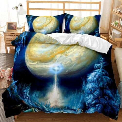 Planet Earth Bedding Set King Size Night Sky Space Moon Duvet Cover for Kids Boys 150 Bed Set Double Bed Quilts Home Textiles