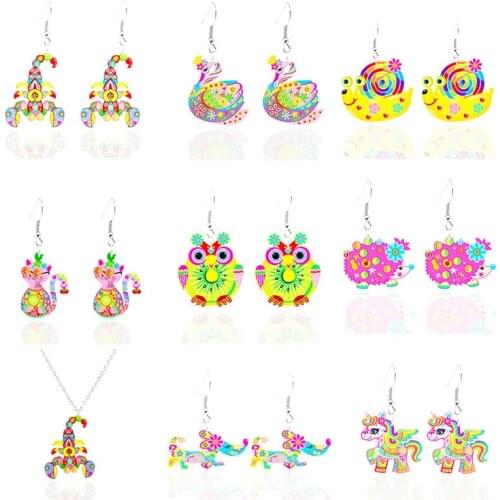 Korean Resin Animal Earrings Print Drop Dangle Cat Unicorn Statement Earrings for Women New Fashion Girl Accessories Jewelry